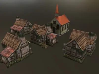 Lowpoly Medieval Houses Low-poly 3D model