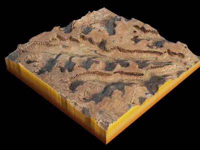 canyon with a barren river and high cliffs 3D model