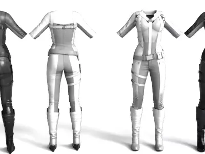 Rigged Sci Fi Woman Dress  Futuristic Black White Outfit 3D model