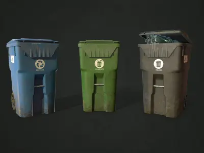 Plastic Trash Bin with Garbage Bags Low-poly 3D model