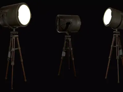 Spotlight tripod with light Low-poly 3D model