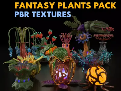 Fantasy plants pack Low-poly 3D model
