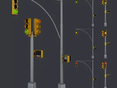 Traffic Light Pack Low Poly Game Ready Low-poly 3D model