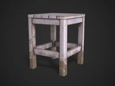 Wooden Stool Old Low-poly 3D model