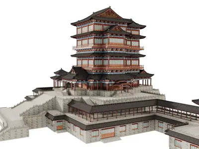 Grand Japan Imperial Palace Tower Complex 3D model