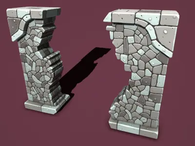 Fantasy wall 2 broken Low-poly 3D model