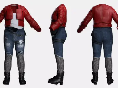 Stylized Realistic Female Outfit - Street Biker Style Low-poly 3D model
