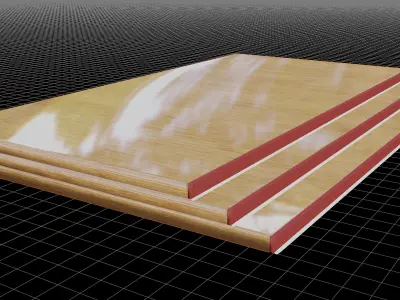 Hall floor with elegant wide wooden stairs Low-poly 3D model