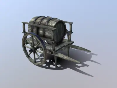 Medieval Barrel Cart Low-poly 3D model