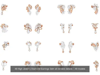 49 High Jewelry Diamond Earrings 3dm stl renders details  3D Model Pack