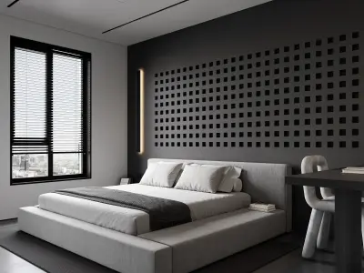 AR-24071 Gray Bedroom - Bedroom 3D Scene 3D model