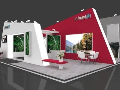 Exhibition Stall 3D Model 12 Mtr X 10 Mtr 3 Sides Open 3D model