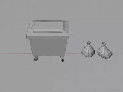 Low Poly Garbage Bin with Trash Bags Game Ready Street Prop Low-poly 3D model