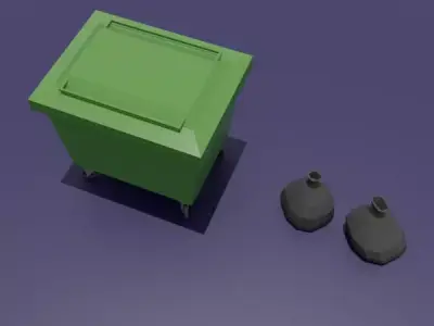 Low Poly Garbage Bin with Trash Bags Game Ready Street Prop Low-poly 3D model