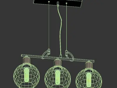 4light three light pendant in gold and glass 3D model