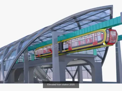 Elevated trains stations 3D Model Pack