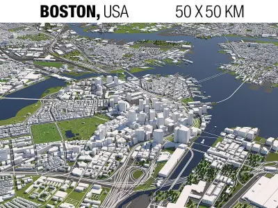 Boston 50x50km 3D City Map 3D model