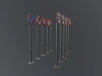 Rusty Traffic Road Sign Pack Low-poly 3D model