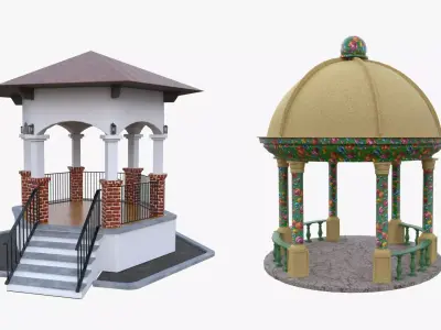 8 Garden Gazebo Pavilions Collection PBR 3D Model Pack