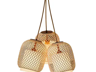 Rattan Bamboo Floor Lamp  Modern Wicker Standing Lamp 3D model