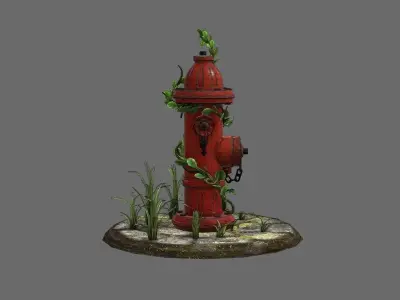 Fire hydrant and branch Low-poly 3D model
