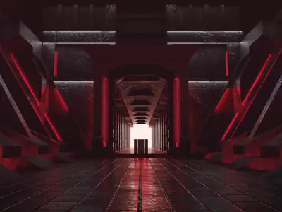3d Lowpoly Cyberpunk style big gate concept art Low-poly 3D model