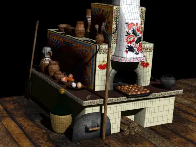 Rural stove  Low-poly 3D model