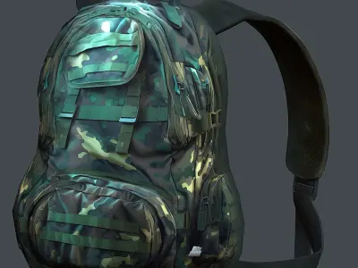 Backpack military combat Black baggage bag luggage Low-poly 3D model