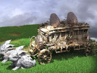 High polygon Stage Coach 2 with Bunny  3D model