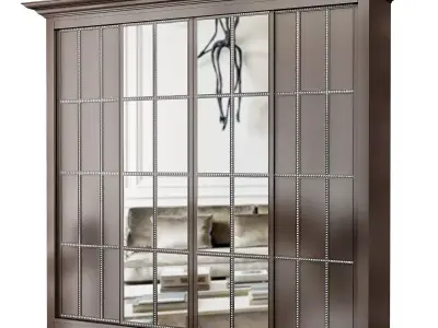 Wardrobe low poly 3d model armoire with glass doors and mirrors Low-poly 3D model