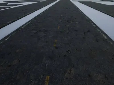 Modular Destroyed-Fine American Striped Roads 2K Low-poly 3D model