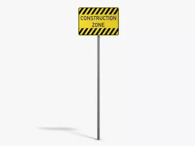 Construction Zone Sign Low-poly 3D model