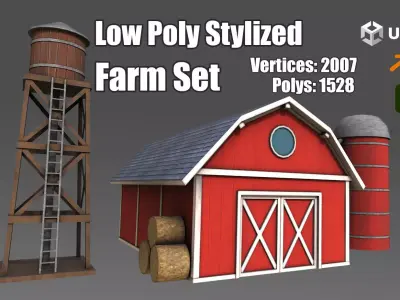 Low Poly Stylized Farm Set Low-poly 3D model