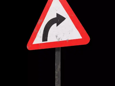Right hand curve Roadsign Low-poly 3D model