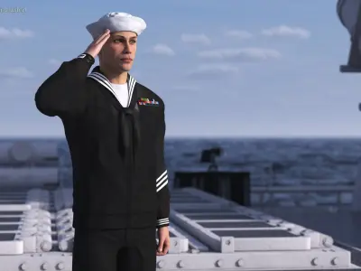  US Navy Sailor in Black Uniform Saluted 