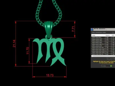 Virgo Light Gold Pendant Version 5 3D print model