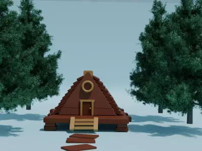 Hut in the middle of Forest Low-poly 3D model