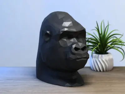 Low-poly gorilla Headphone Stand Cyborg Headset Stand 3D print model