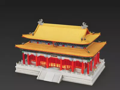 Grand Traditional Chinese Temple Hall 3D Model Low-poly 3D model