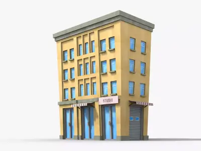 Cartoon Building x14 Low-poly 3D model