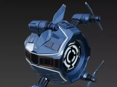 Blue Sci Fi Semi Spherical Drone Low-poly 3D model