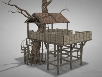 Cute Tree House Low-poly 3D model