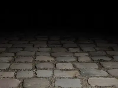 Cobble cobblestone street at night 3D model