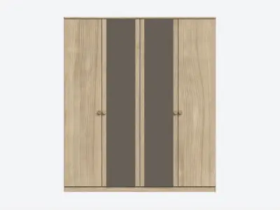 Wardrobe 4-door Wooden with Mirrors 3D model
