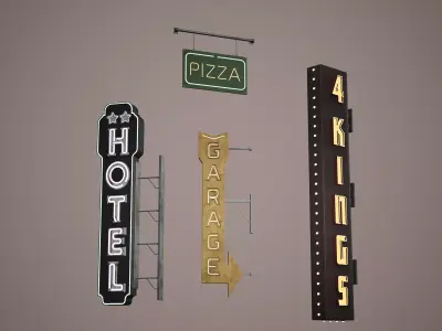 Billboard Set Low Poly Game Ready hotel sign Low-poly 3D model