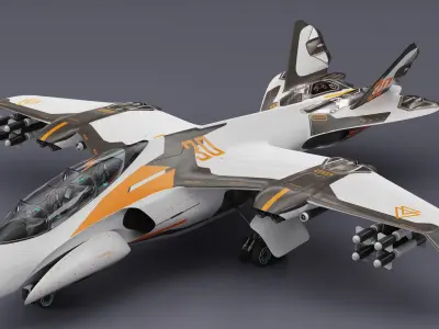 Futuristic Military Fighter Jet White Rigged 