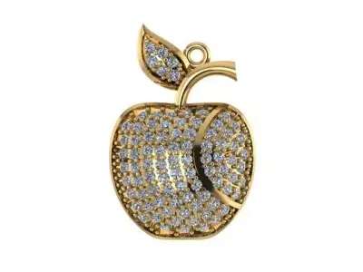 pendant gold apple with diamonds 3D model