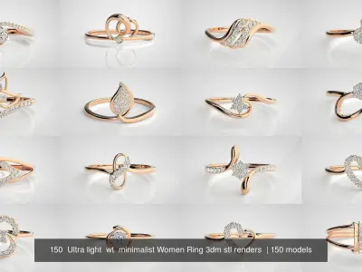150  Ultra light  wt  minimalist Women Ring 3dm stl renders  3D Model Pack