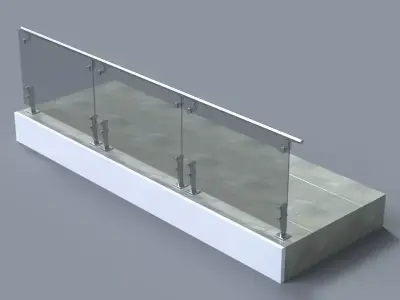 Glass handrail with Short Baluster staircase 3D model