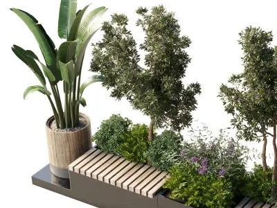 Urban Environment Urban Furniture Green Benches 3D model